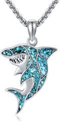 wholesale 925 Sterling Silver Blue Turquoise Shark Tooth Pendant Necklace-0-0