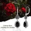 wholesale 925 Sterling Silver Red Heart Austrian Crystal Vintage Rose Leverback Drop Earrings-0-4