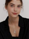 wholesale 925 Sterling Silver Halloween Pendant Moon Skull with Spider Charm Necklace Gifts for Women and Girls-0-4