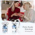 wholesale 925 Sterling Silver Koala Heart Huggie Hoop Earrings with Blue Crystal Accents-0-1