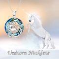 wholesale 925 Sterling Silver Blue Crystal Unicorn Pendant Necklace for Women Girls  45cm Chain Length-0-4