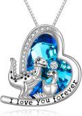 wholesale TOUPOP Dinosaur Necklace Sterling Silver Crystal Heart Pendant - I Love You Forever Jewelry Gift For Women, Mother, Daughter -0-0