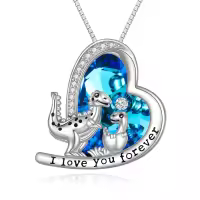 TOUPOP Sterling Silver Crystal Dinosaur Heart Necklace Jewelry Gift-undefined
