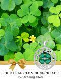wholesale 925 Sterling Silver Celtic Knot Green Crystal Shamrock Pendant Necklace Luck Charm Jewelry for Women Girls Gifts 4-Leaf Clover Necklaces Irish Style Accessories-0-2
