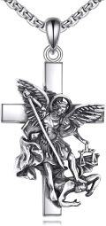 wholesale 925 Sterling Silver Saint Michael Archangel Cross Pendant Necklace for Men & Women-0-0