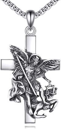 wholesale 925 Sterling Silver Saint Michael Archangel Cross Pendant Necklace for Men & Women-Archangel Michael-Cross