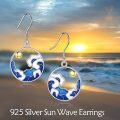 wholesale 925 Sterling Silver Ocean Wave Blue Enamel Drop Earrings for Women-0-1