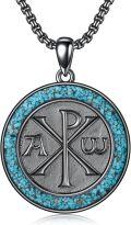 wholesale 925 Sterling Silver Blue Stone Masonic Chi Rho Pendant Necklace for Men Women Gifts-0-0