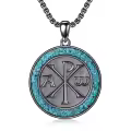 wholesale 925 Sterling Silver Blue Stone Masonic Chi Rho Pendant Necklace for Men Women Gifts-0-0