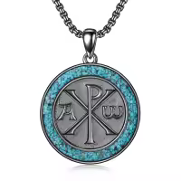 wholesale 925 Sterling Silver Blue Stone Masonic Chi Rho Pendant Necklace for Men Women Gifts-Chi Rho