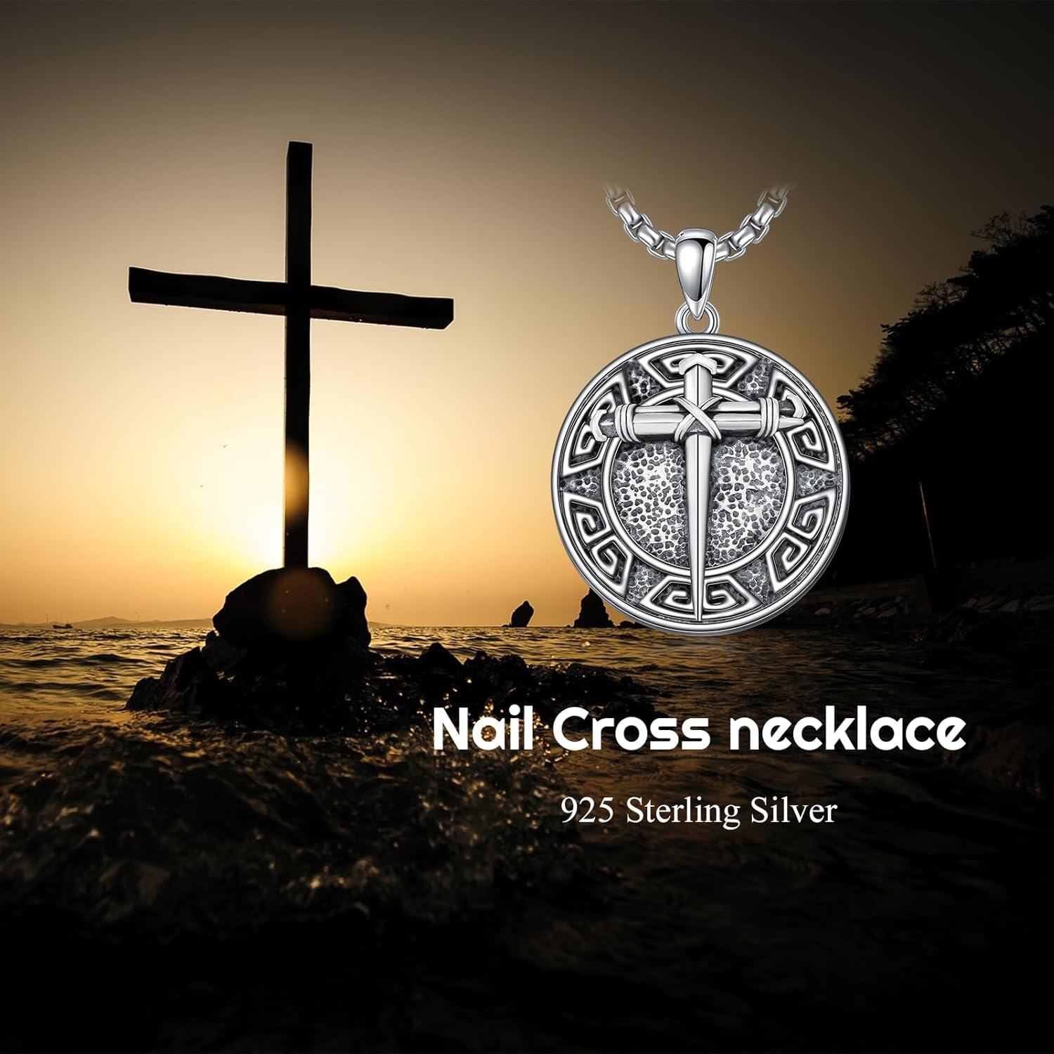 wholesale 925 Sterling Silver Round Turquoise Stone Cross Pendant Necklaces for Men 24+2 Chain-0-4