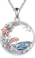 wholesale 925 Sterling Silver Ocean Life Pendant Necklace with Dolphins and Starfishes for Women's Gifts-0-0