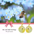 TOUPOP 14K Gold Plated Sterling Silver Round Natural Jade Earrings-0-2