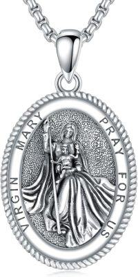 wholesale Sterling Silver Saint Medal Oval Necklace for Men Women Religious Jewelry-18-Virgin Mary Necklace