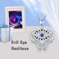 TOUPOP Sterling Silver Blue Sapphire Evil Eye Angel Wings Pendant Necklace-0-2