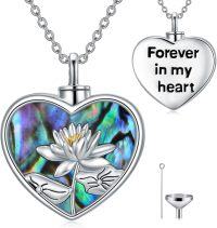 wholesale 925 Sterling Silver Heart Cremation Jewelry with Abalone Shell and Lotus Flower Pendant for Ashes Keepsake Memorial Urn Necklace-Lotus
