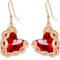 wholesale 925 Sterling Silver Infinity Heart Birthstone Crystal Earrings for Women-01-Jan-Garnet Red