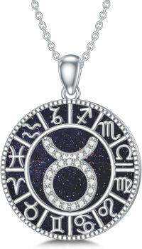 wholesale Sterling Silver Blue Sandstone 12 Zodiac Constellation Necklace for Women Men-2.Taurus（4.20-5.20）