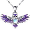 wholesale 925 Sterling Silver Purple Enamel Heart Owl Pendant Necklace for Women Gifts-0-0