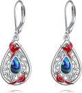 wholesale 925 Sterling Silver Red Cardinal Teardrop Abalone Shell Leverback Drop Earrings-0-0