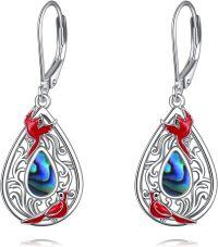 wholesale 925 Sterling Silver Red Cardinal Teardrop Abalone Shell Leverback Drop Earrings-Cardinal