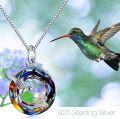 wholesale 925 Sterling Silver Multicolor Crystal Hummingbird Flower Pendant Necklace for Women-0-1