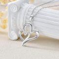 wholesale 925 Sterling Silver Double Heart with Diamonds Pendant Necklace for Women-0-1