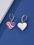wholesale 925 Sterling Silver Red White Blue Star & Stripes Patriotic Heart Earrings for 4th of July, Memorial Day-0-2