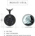 wholesale 925 Sterling Silver Black Wolf Head Pendant with Blue Eyes and Runes - Nordic Style Amulet Necklace for Men & Women -0-3