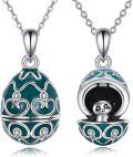wholesale 925 Sterling Silver Panda in Egg Locket Pendant Necklace Green Enamel s for Women Girls-0-0