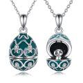 wholesale 925 Sterling Silver Panda in Egg Locket Pendant Necklace Green Enamel s for Women Girls-0-0