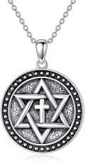wholesale 925 Sterling Silver Star of David Cross Pentacle Pendant Necklace-0-0