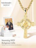 wholesale Gold Plated 925 Sterling Silver Saint Benedict Prayer Cross Pendant Necklace  -0-4