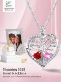 wholesale S925 Sterling Silver White Gold Plated 1CT Garnet & 1CT Tourmaline Tree of Life Heart Pendant Necklace for Women Love Gifts-0-2