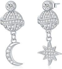 wholesale 925 Sterling Silver CZ Saturn Sun Moon Star Drop Dangle Earrings  for Women Girls-Saturn