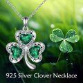 wholesale 925 Sterling Silver Emerald Heart & Round Cut CZ Shamrock Pendant Necklace for Women - Saint Patrick's Day Gift Idea-0-5