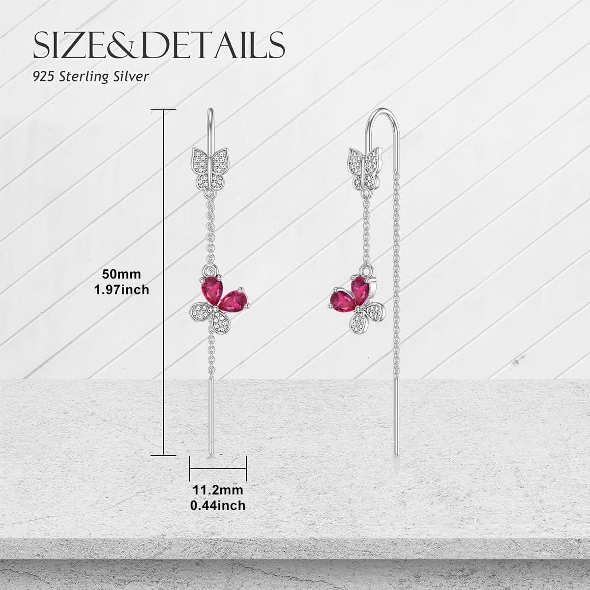 925 Sterling Silver 12 Birthstone Butterfly Threader Drop Earrings-0-4