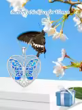 TOUPOP Sterling Silver Opal Butterfly Heart Pendant Necklace For Women-0-4