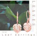wholesale Rose Gold 925 Sterling Silver Monstera Leaf Palm Frond Dangle Earrings for Women Girls Fashion Jewelry-0-4