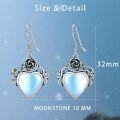 wholesale 925 Sterling Silver with Moonstone Vintage Rose Flower Heart Dangle Drop Earrings-0-3