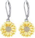 wholesale 925 Sterling Silver Daisy Flower Drop Earrings with Gold and White Stones for Women-0-0