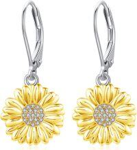 wholesale 925 Sterling Silver Gold Plated Sunflower Dangle Drop Earrings for Women-Daisy Earrings（Yellow）