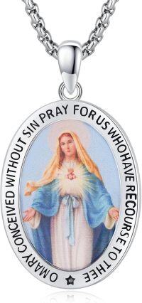 wholesale Sterling Silver & Rhodium Virgin of Guadalupe Pendant Necklace , 27x20mm Oval Catholic Medal, Religious Gift-Style H-Guadalupe-A