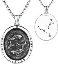 wholesale 925 Sterling Silver Pisces Constellation Necklace with Fish Design and Chain -  Jewelry for Women Men (Pisces)-Pisces