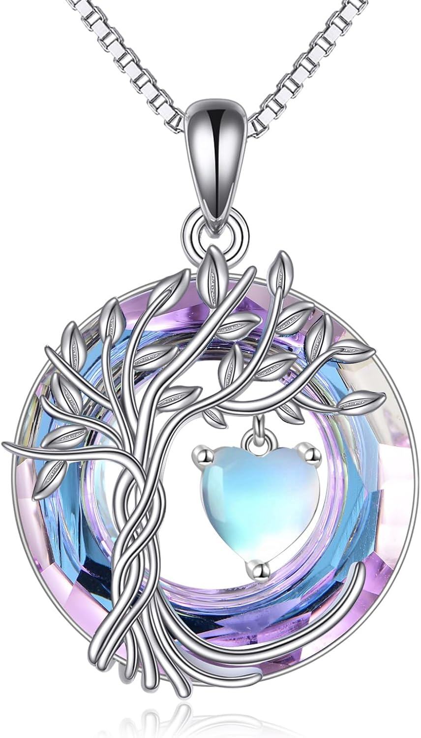 Sterling Silver Crystal Tree of Life Necklace for Women-06-Jun-Moonstone