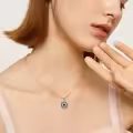 wholesale 925 Sterling Silver Round Blue Crystal Evil Eye Pendant Necklaces Wholesale for Women Greek Protection s-0-13