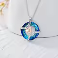 TOUPOP Sterling Silver Blue Crystal Forever Love Heart Pendant Necklace-0-3
