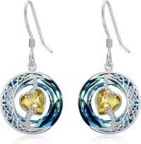 wholesale Sterling Silver Blue Crystal Moon Star Earrings Valentine s Birthday Anniversary Gifts for Women-11-November-Citrine