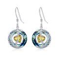 wholesale 925 Sterling Silver Purple Heart & Blue Swarovski Crystals Round Drop Earrings for Women-0-64