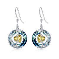 wholesale 925 Sterling Silver Purple Heart & Blue Swarovski Crystals Round Drop Earrings for Women-11-November-Citrine